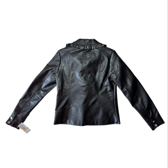 NWT Jessica Simpson Ruffled Black Faux Moto Leather Jacket Size Small - Picture 10 of 16
